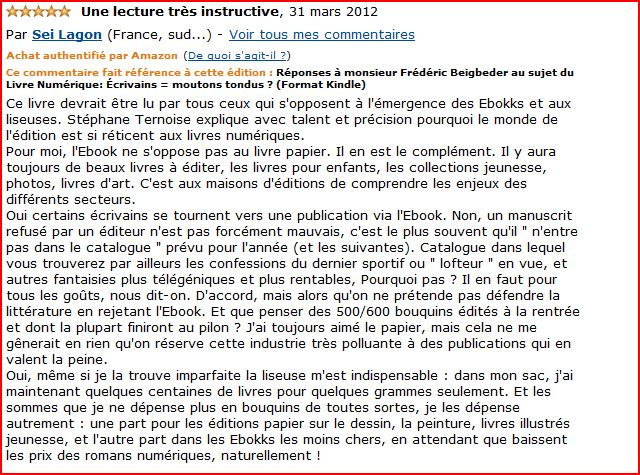 avis numro 2 sur Amazon sur essai rponse  Beigberder